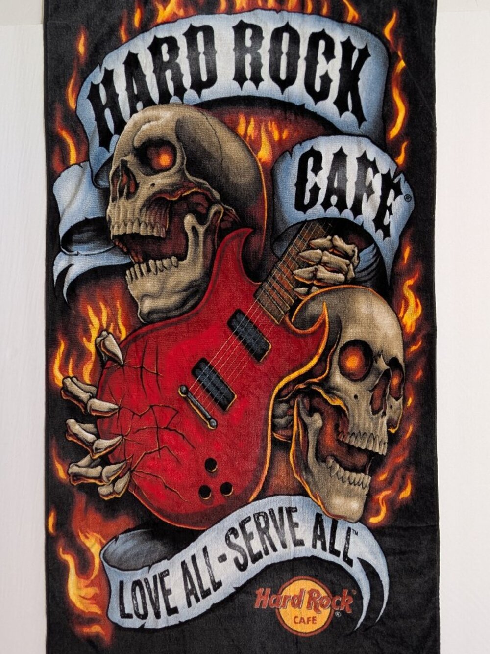 Hard Rock Cafe Graphic Beach/Pool Towel Flaming Skull Skeleton Electric Guitar